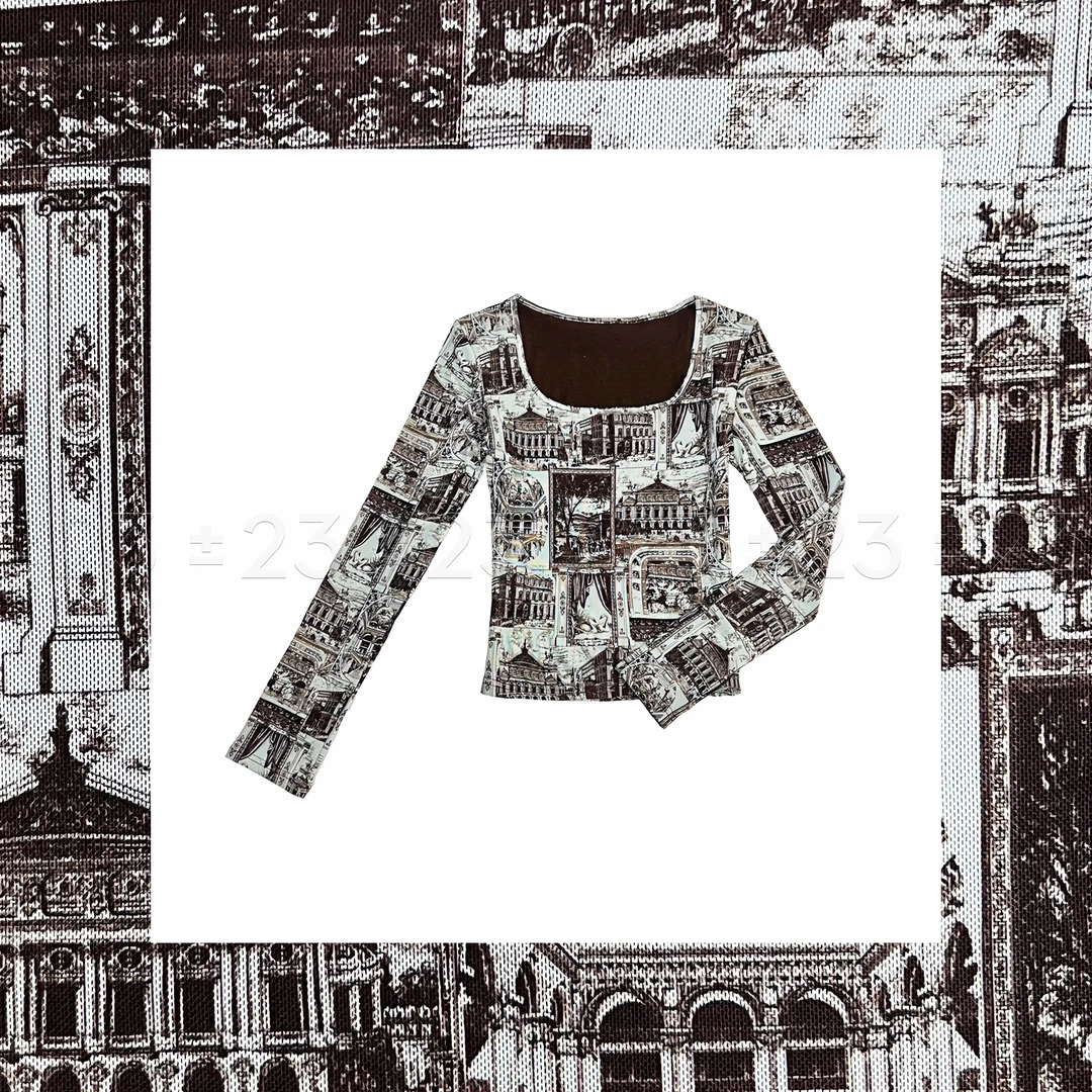 Kenny‘s ±23【冬季超级大促罗马假日】FW24119油画风网纱方领长袖