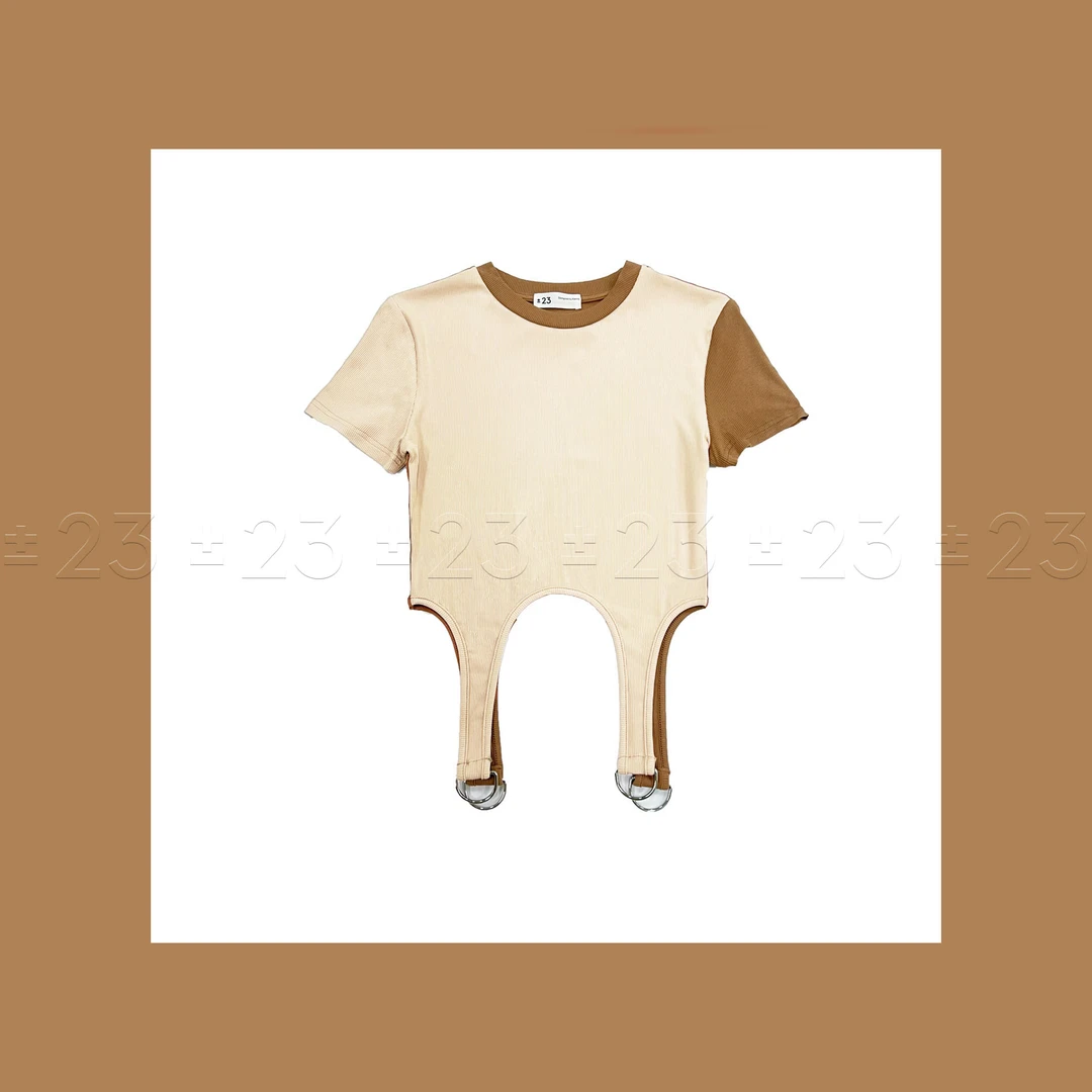 Kenny‘s ±23【反季超级大促摩卡】SS24041杏卡拼色圆领吊坠短款T恤