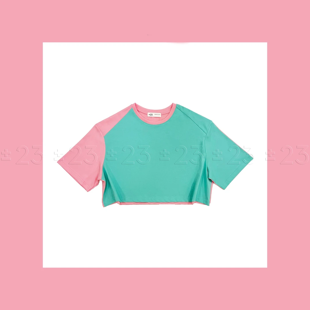 Kenny‘s ±23【反季超级大促蓝色蜜粉】SS24014粉蓝拼色短款圆领T恤