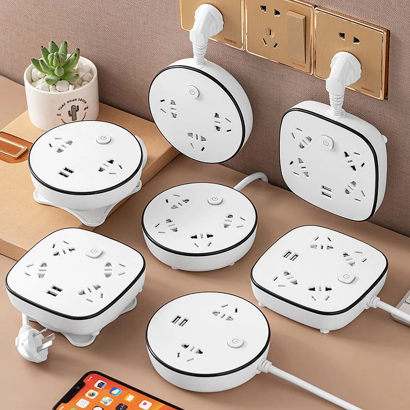 公正品旋转可伸缩收纳插座接线板多功能usb插排办公插板宿舍 长线