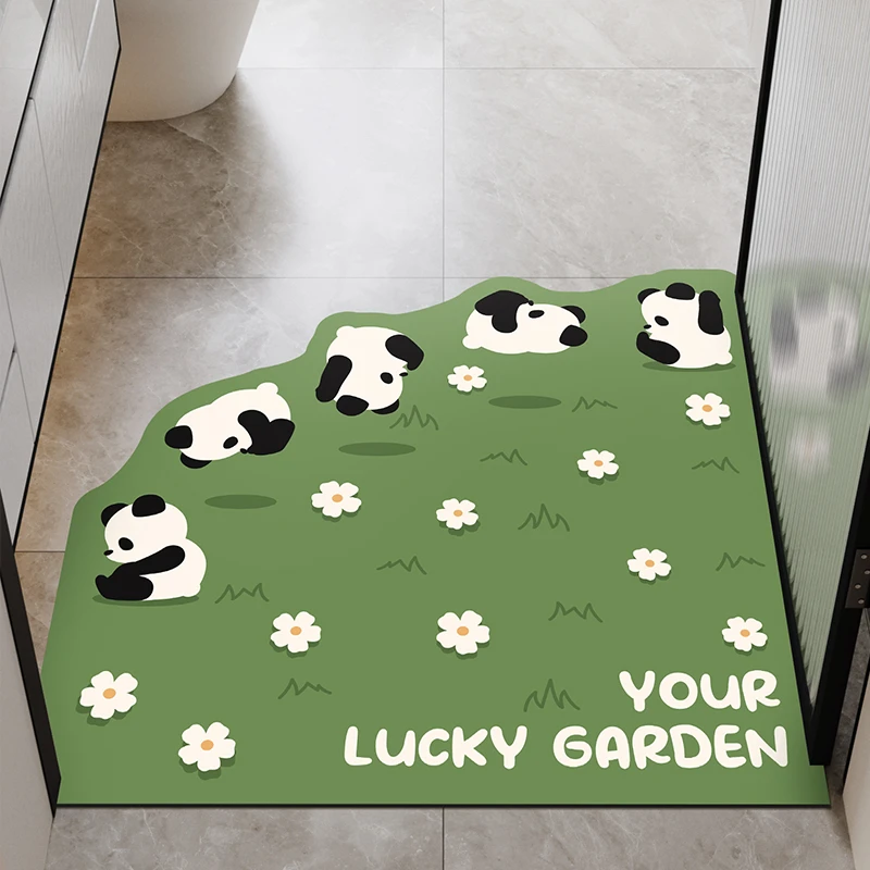 入户门地垫打滚熊猫生间门口吸水耐脏地垫浴室防滑脚垫软硅藻泥