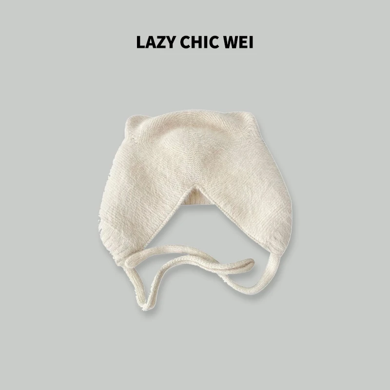LAZY CHIC WEI 【小猫耳】兔毛绵羊毛混纺毛感内里加绒 24AWW6709