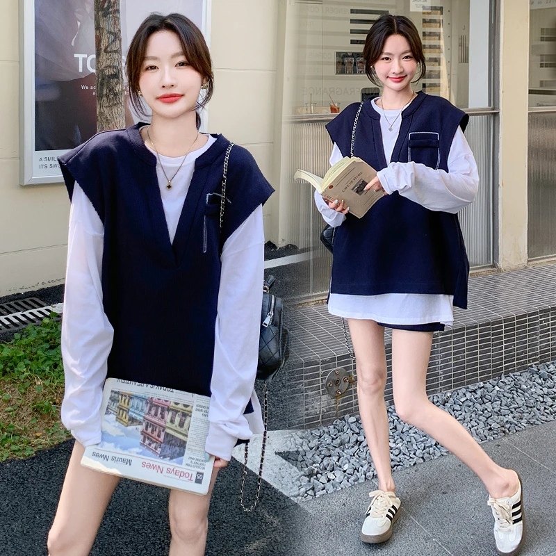 今年流行T恤马甲套装2024秋季新款高级感韩系休闲卫衣短裤三件套