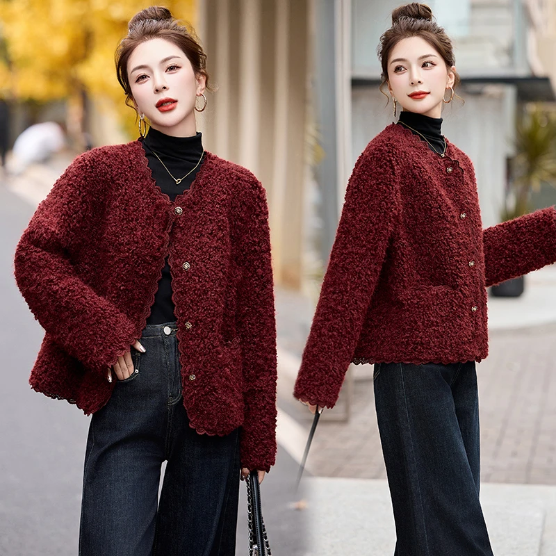 安哥拉红小香风短款外套女2024秋冬新款小个子皮毛一体毛茸茸上衣