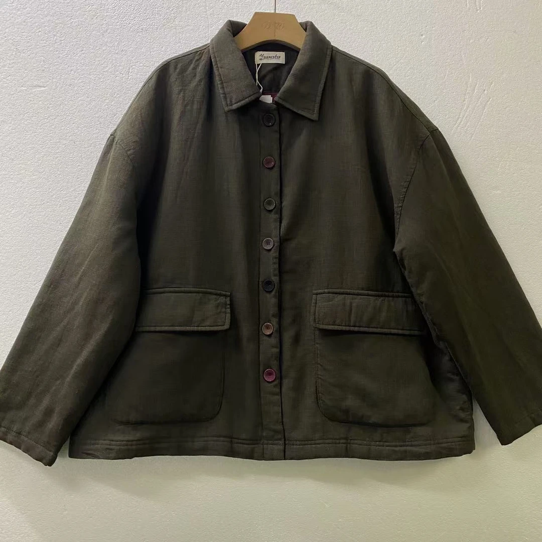 228汉麻加厚棉衣定制七彩扣大口袋新中式复古休闲棉衣