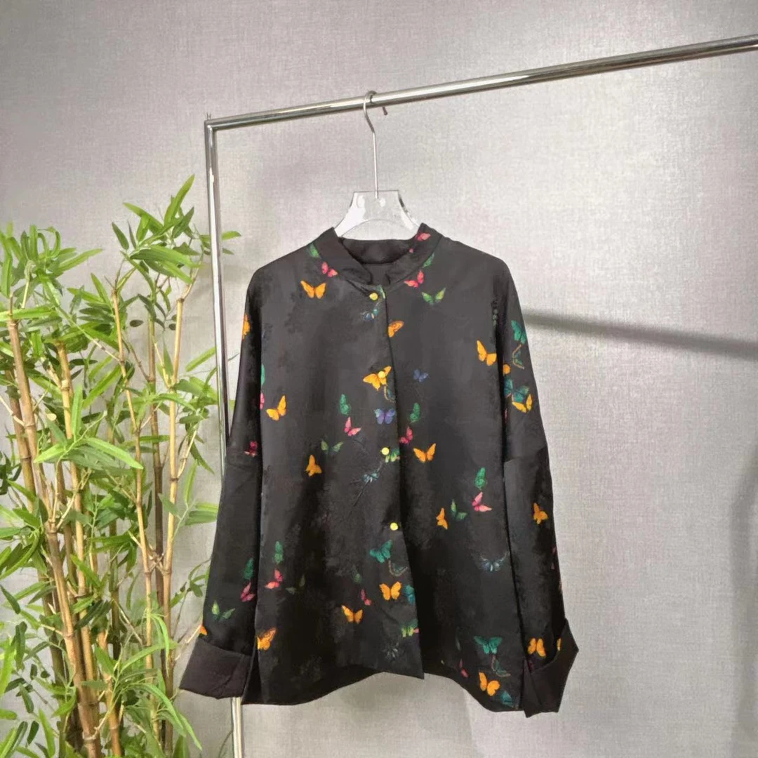 【深圳南油】黑色彩蝶双面穿新中式立领上衣