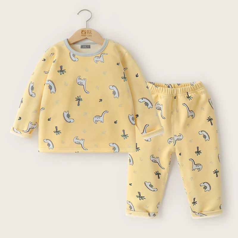 【清仓】男童加绒居家服两件套装秋冬装宝宝加厚秋衣秋裤保暖U15325