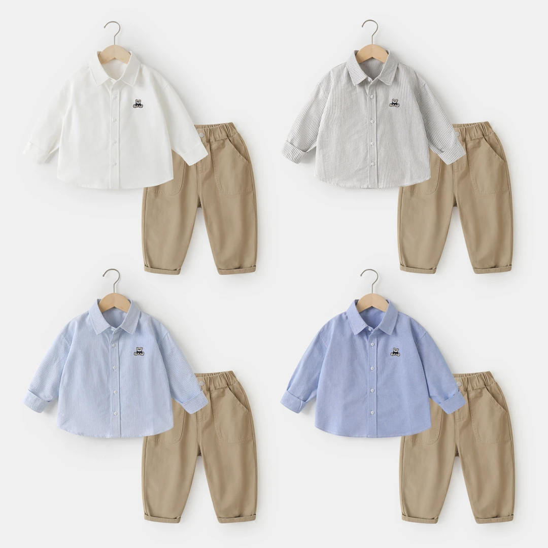 右欧童装男童学院风长袖衬衫卡其裤搭配套装春秋款百搭洋气UZ363