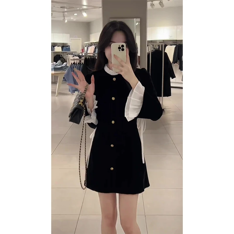 气质高级感丝绒连衣裙女收腰显瘦小黑裙法式赫本风早秋新款晚宴裙