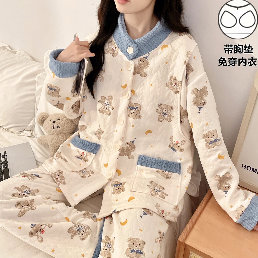 【秋冬加厚】空气棉月子服孕妇哺乳睡衣产后保暖家居服套装外穿