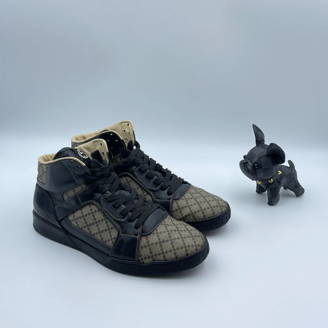 Gucci 古驰 乌木色格纹老花 时尚复古休闲高帮板鞋 41.5码 97新