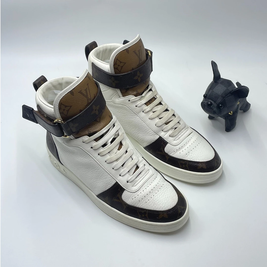 99新 LouisVuitton/路易威登 经典老花白色拼接高帮板鞋 38.5码