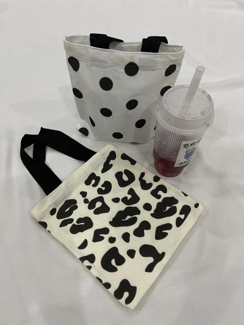新款帆布便当包黑白波点豹纹迷你百搭简约便携小方包手提手拎包包