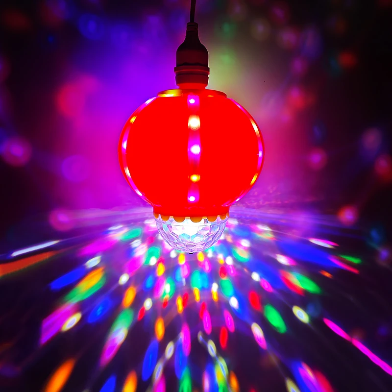 七彩旋转彩灯福字灯360度旋转七彩旋转灯春节闪光灯七彩灯氛围灯