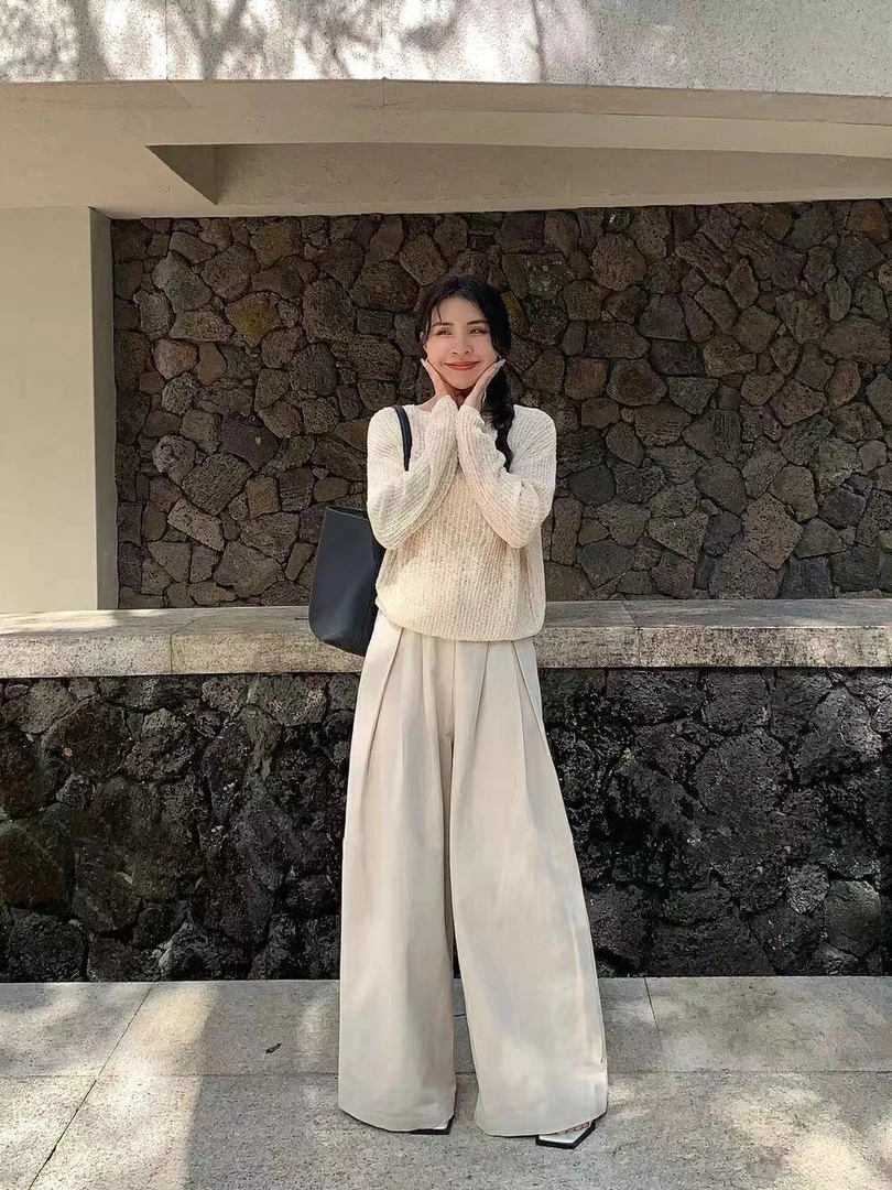 亚麻裤 高个子加长燕麦亚麻阔腿直筒休闲宽松拖地裤24年新款85032