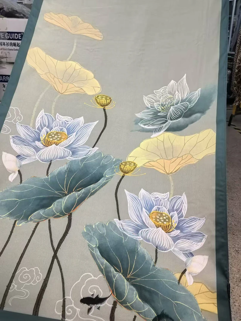 Z022 荷莲绽放 桑蚕丝围巾丝巾披肩60*180 百搭围巾丝巾披肩 Z