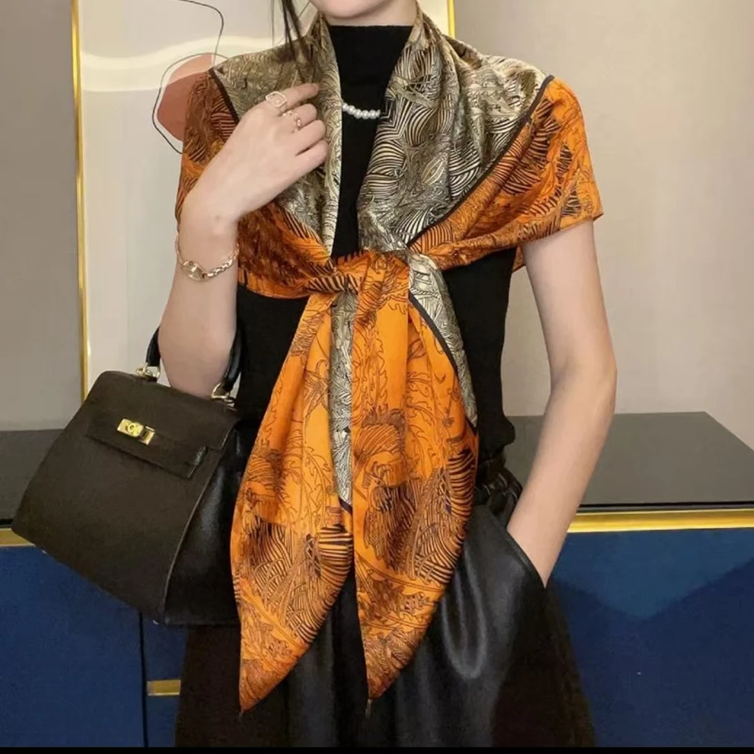 F058 凌乱树叶 新款 110*110 大方巾 百搭围巾丝巾披肩通用