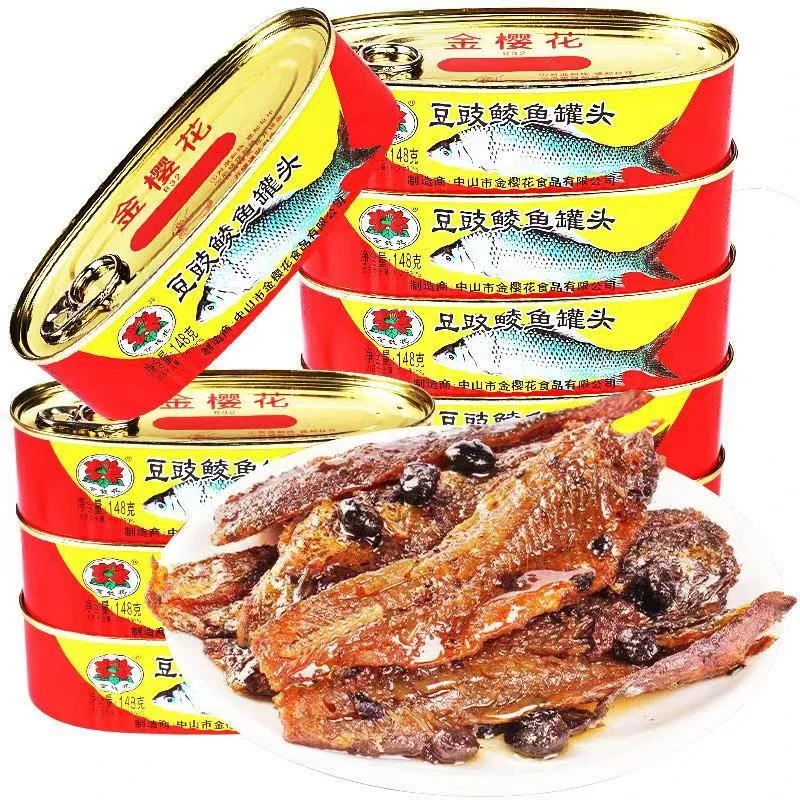 金钱花豆豉鲮鱼罐头懒人即食铁罐鱼下饭菜学生宿舍免煮鱼广东特产
