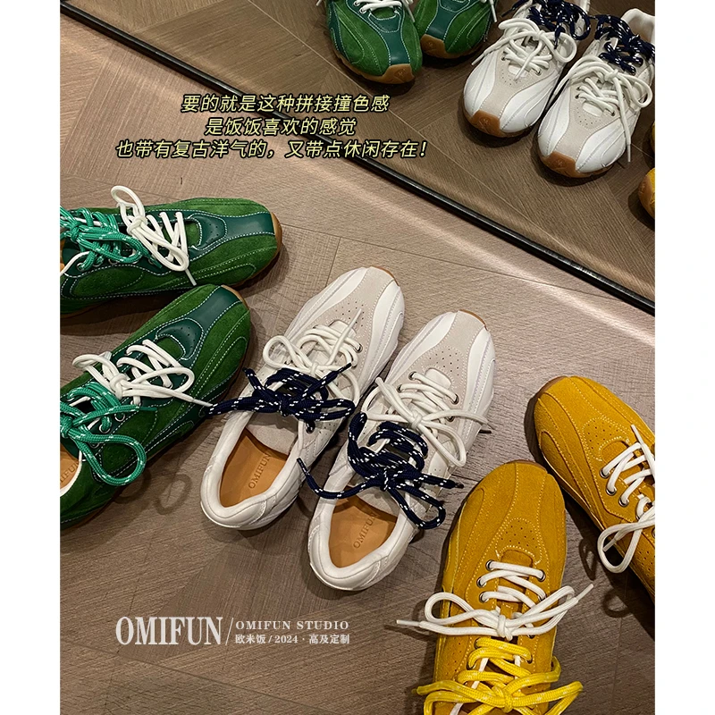欧米饭手工鞋~2024新款英伦复古美拉德增高德训鞋时尚运动阿甘鞋