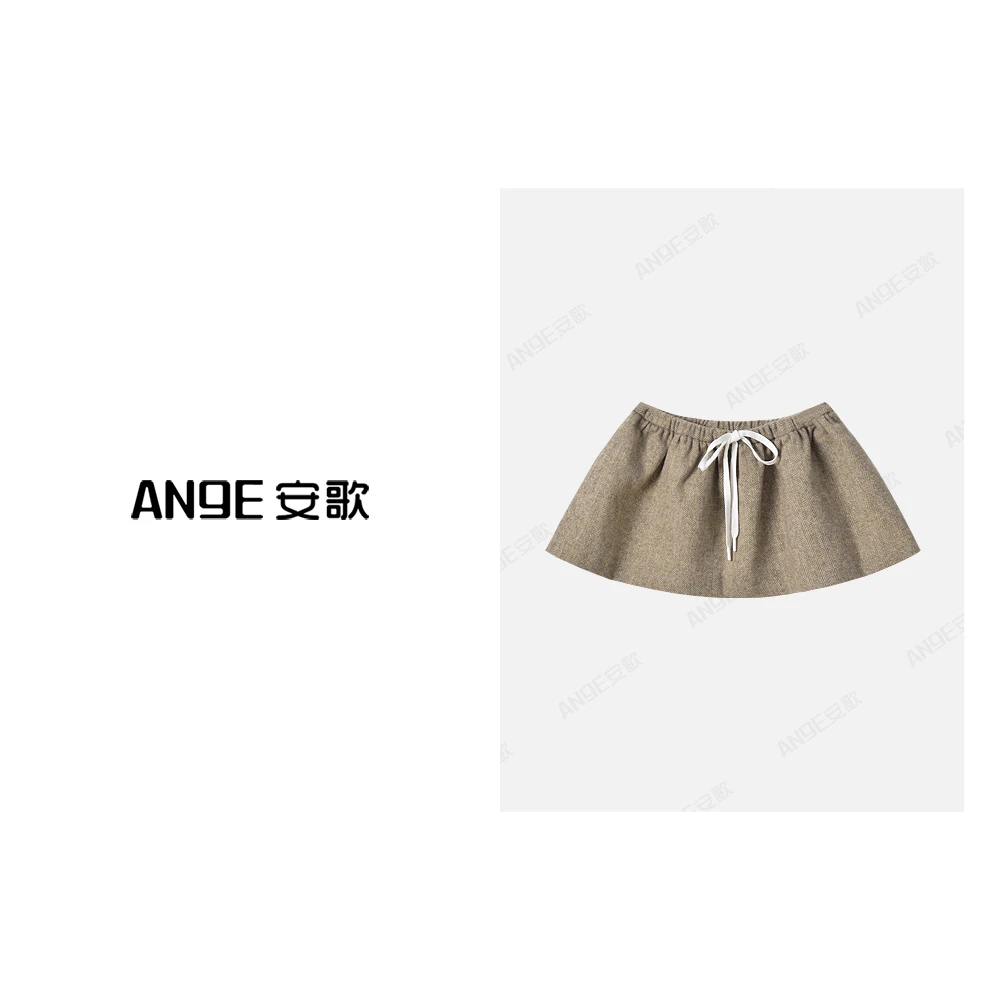 ANGE SUNNY【粗花呢蓬蓬短裙】 千金公主风 时尚轻奢羊毛抽绳短裙