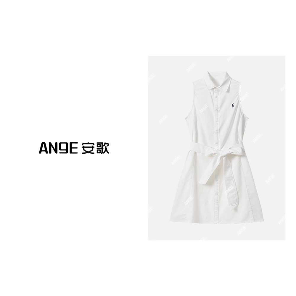 ANGE SUNNY【小马刺绣连衣裙】仙女气质无袖腰带连衣裙 夏季新款