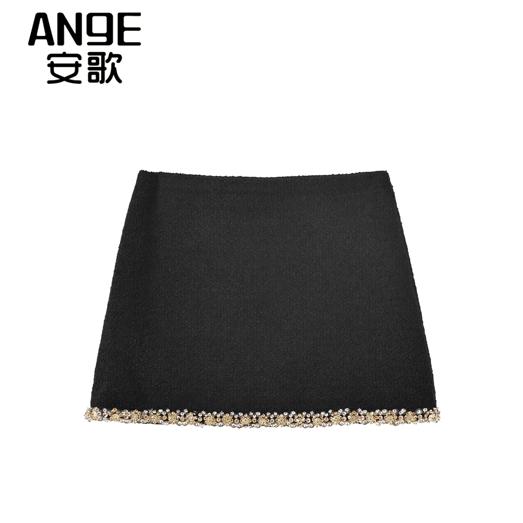 ANGE SUNNY【富家千金系列：短裙】经典时尚百搭钉珠名媛风半身裙