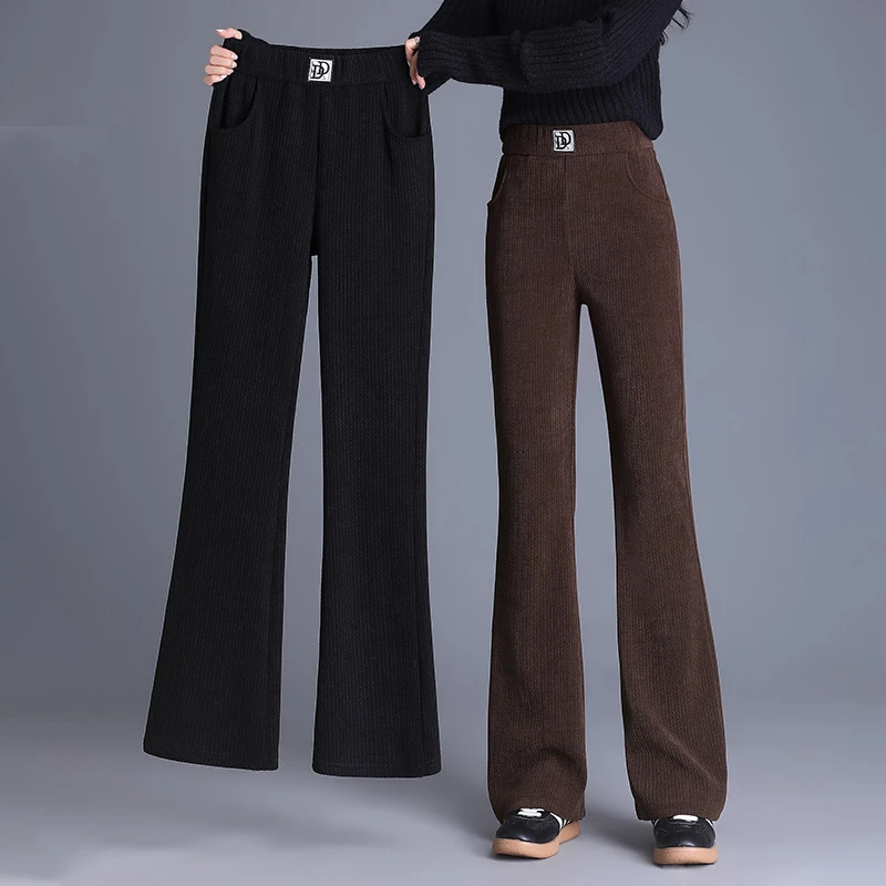 雪尼尔喇叭裤女春秋高腰垂感加绒裤子女冬季加厚羊羔绒休闲微喇裤