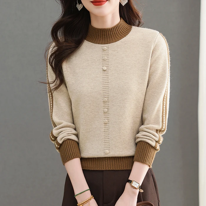 2024秋冬女装半高领爆款套头百搭保暖内搭打底衫圆领加厚精致上衣