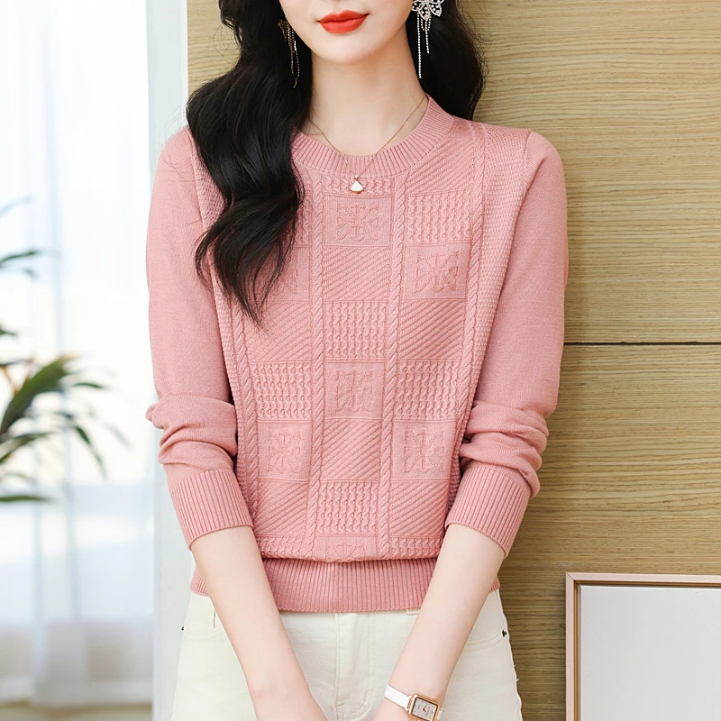 洋气圆领2024春秋新款薄款女百搭上衣时尚长袖针织衫渐变丁达尔风