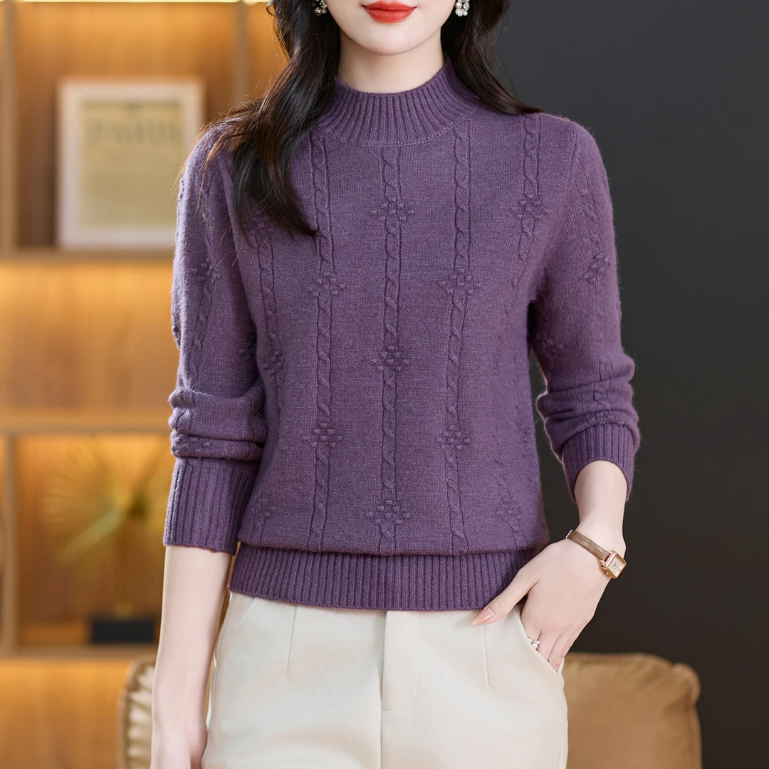 2024秋冬女装爆款时尚百搭保暖加厚精致上衣半高领打底长袖针织衫