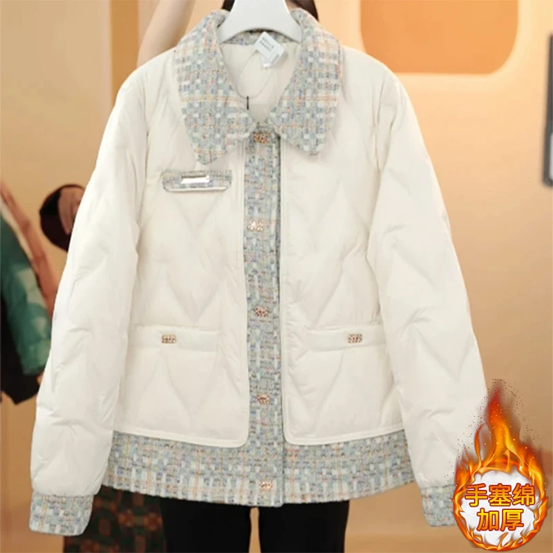 气质时尚小香风棉服女秋冬季2025新款高级感拼接加厚保暖百搭外套