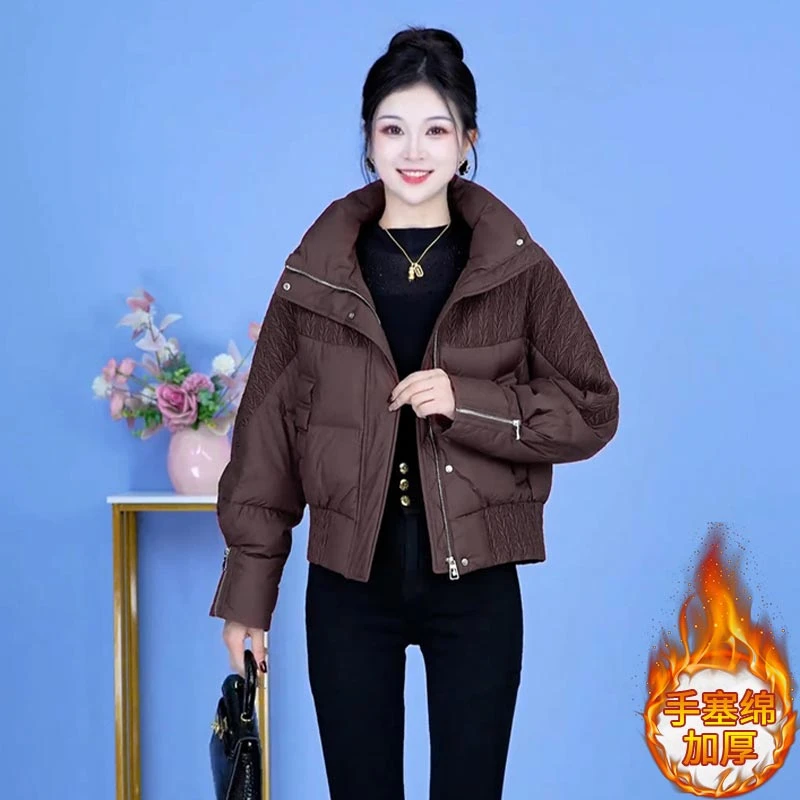 轻奢高级感百搭棉服女2025年冬季新款高级感加厚保暖拼色立领外套