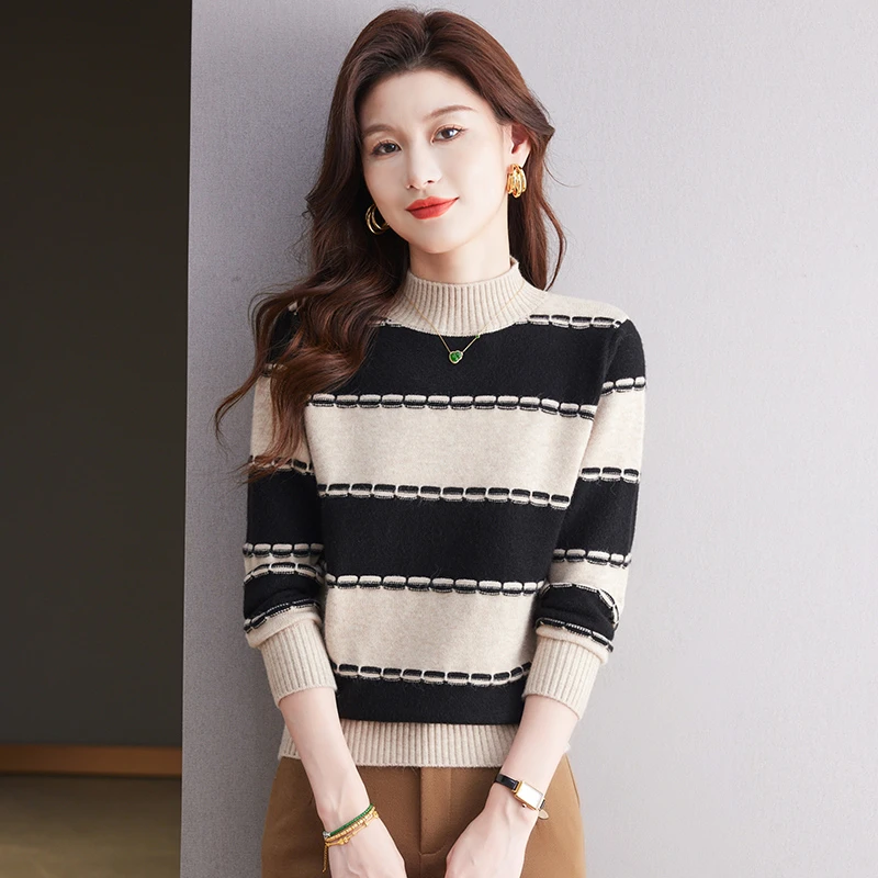 冬季新款时尚半高领长袖针织衫女显瘦厚款毛衣百搭短款上衣濮院