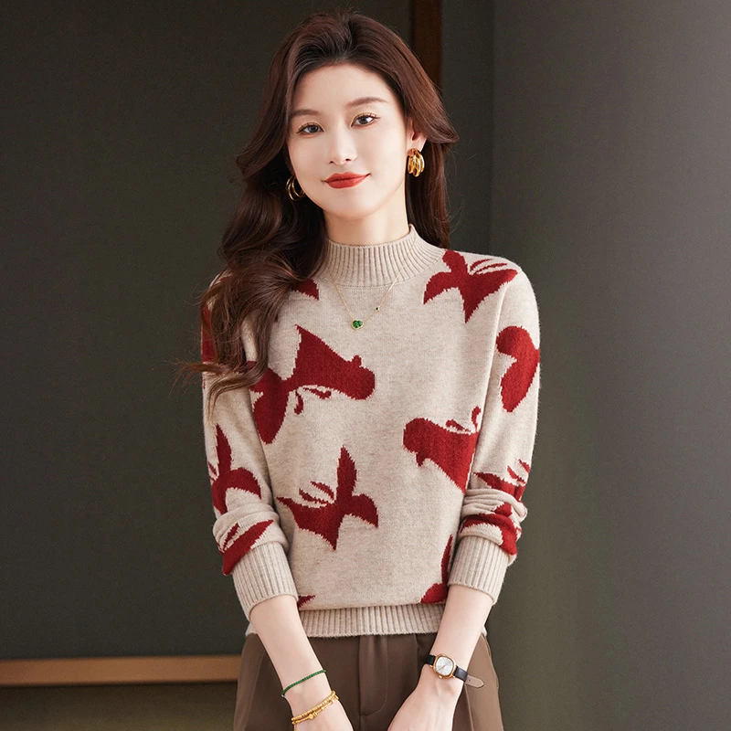 2024冬季新款加厚保暖半高领针织衫女洋气百搭宽松显瘦厚款打底衫