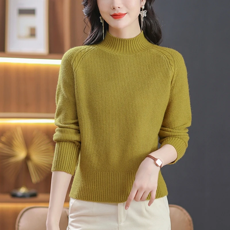 冬季半高领加厚保暖毛衣女小个子短款纯色长袖针织衫百搭打底衫上