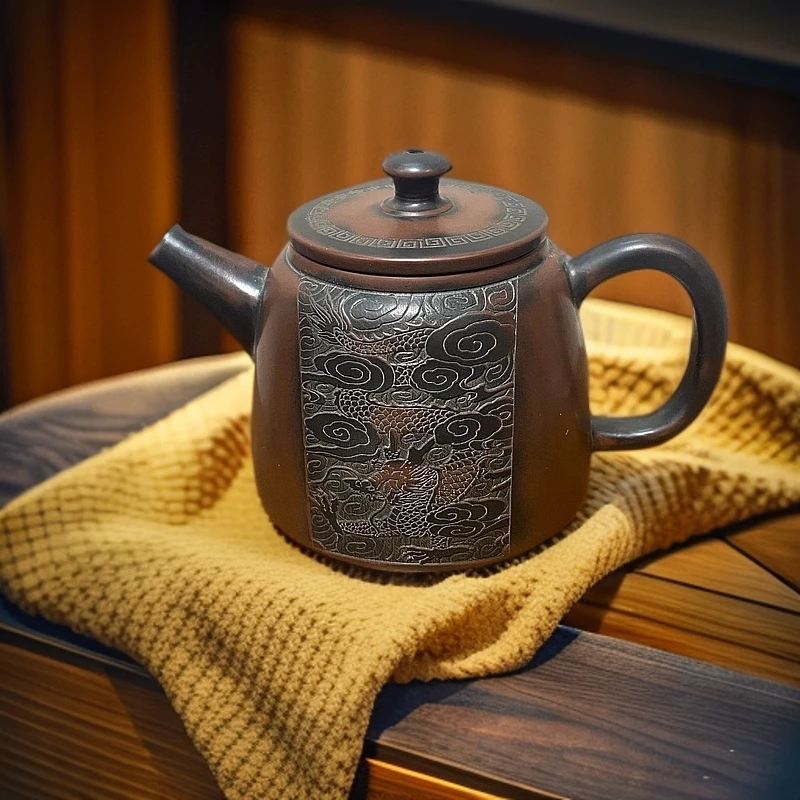 双面浮雕龙凤呈祥家用陶瓷纯手工中式雕刻龙纹彩绘