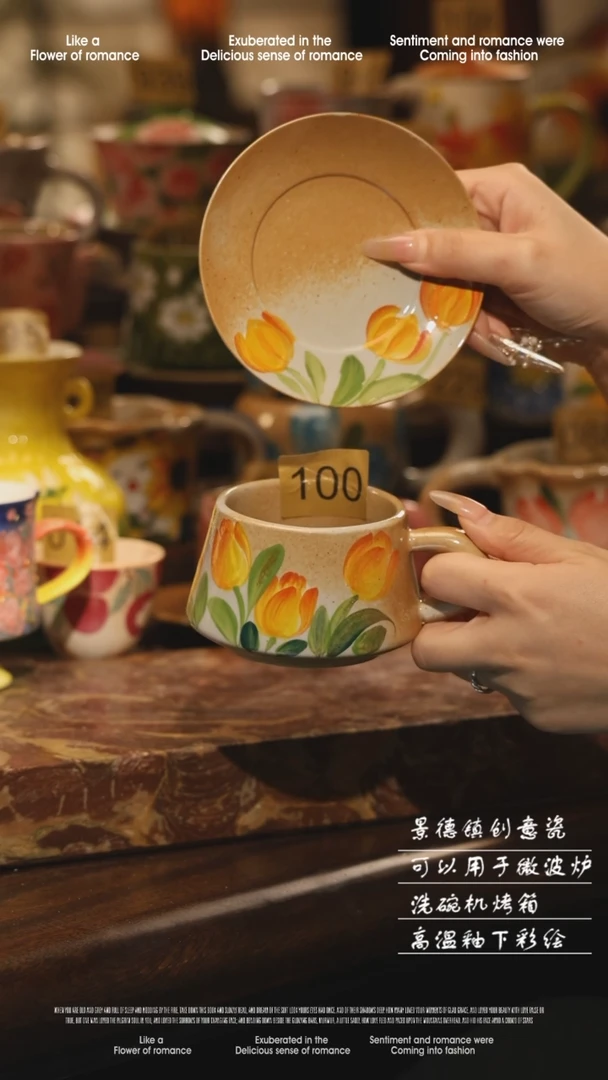 陶瓷100景德镇高温手绘釉下彩设计师款式