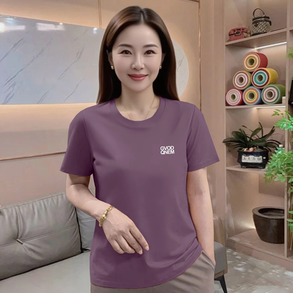 圆领印花洋气女士短袖2025新款夏季宽松大码休闲时尚潮流t恤上衣