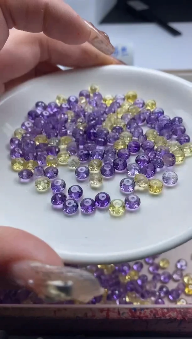 【闪购商品】水晶颈饰未镶嵌w2121紫黄切面算盘6*4mm*10颗