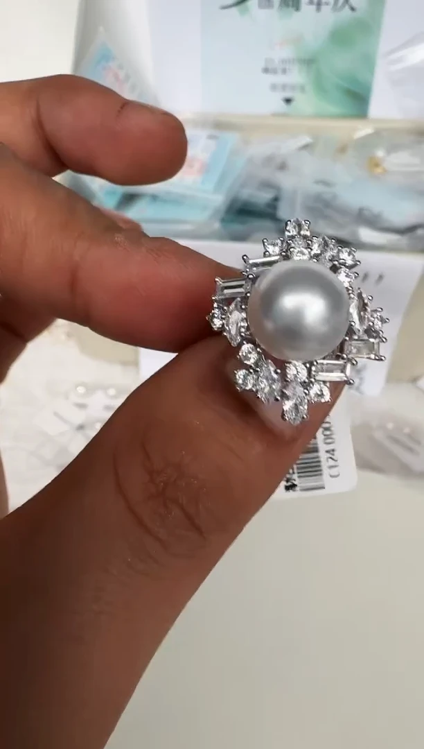 银S925镶嵌戒指海水珍珠戒指