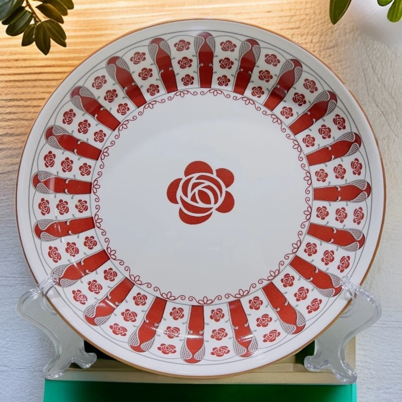 新疆包邮 【红花色10寸盘一对】陶瓷盘子家用好看中盘鸡盘子