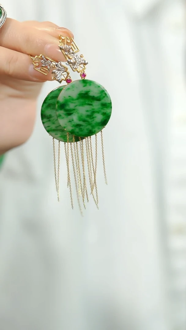 翡翠18K金镶嵌耳饰@YSG08052226@