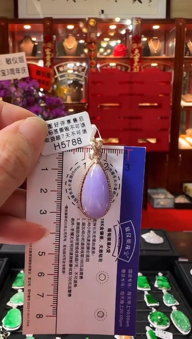 翡翠18K金镶嵌颈饰H5788紫滴水