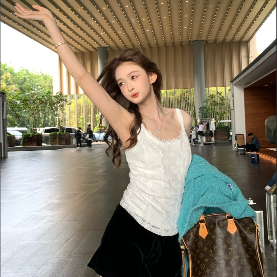 SSYDFER【纯欲】蕾丝性感无袖背心吊带镂空刺绣设计感时尚打底衫