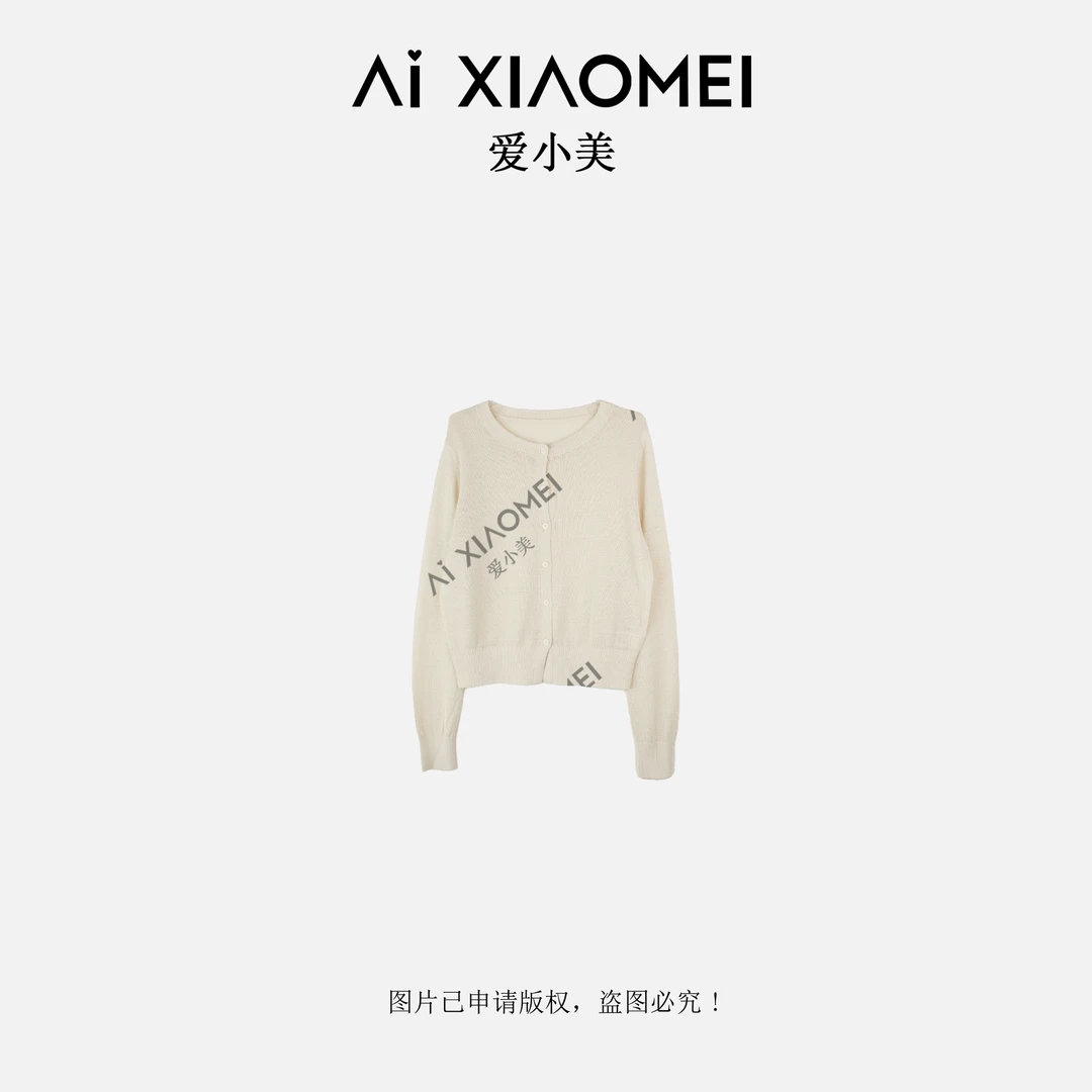 Aixiaomei/爱小美【进口和纸】圆领单排扣春季新款针织开衫SY-2415