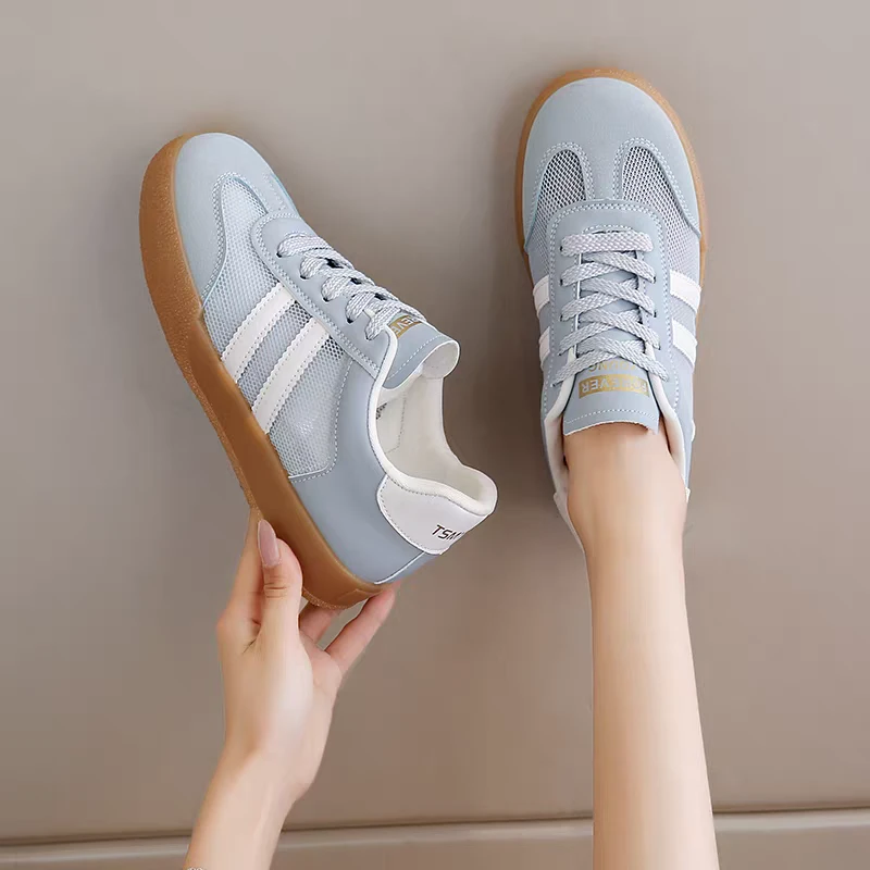 Q828超火透气网面德训鞋女2025夏季新款软平底百搭小白鞋运动板鞋