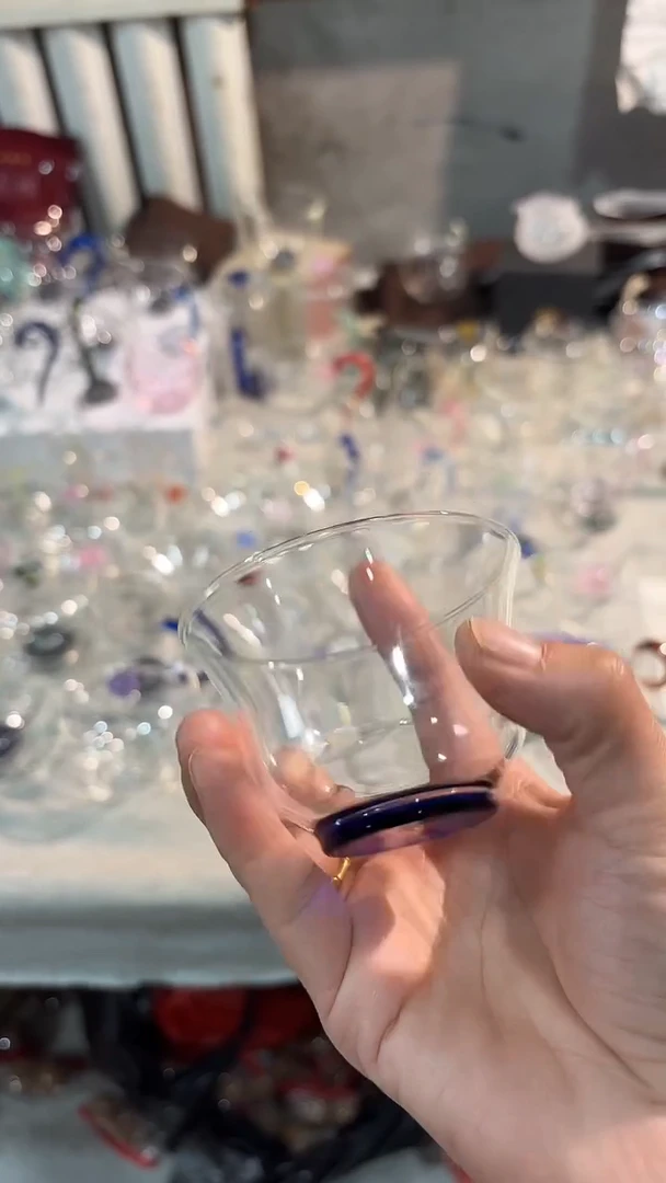 手工艺品玻璃清杯 蓝底2只