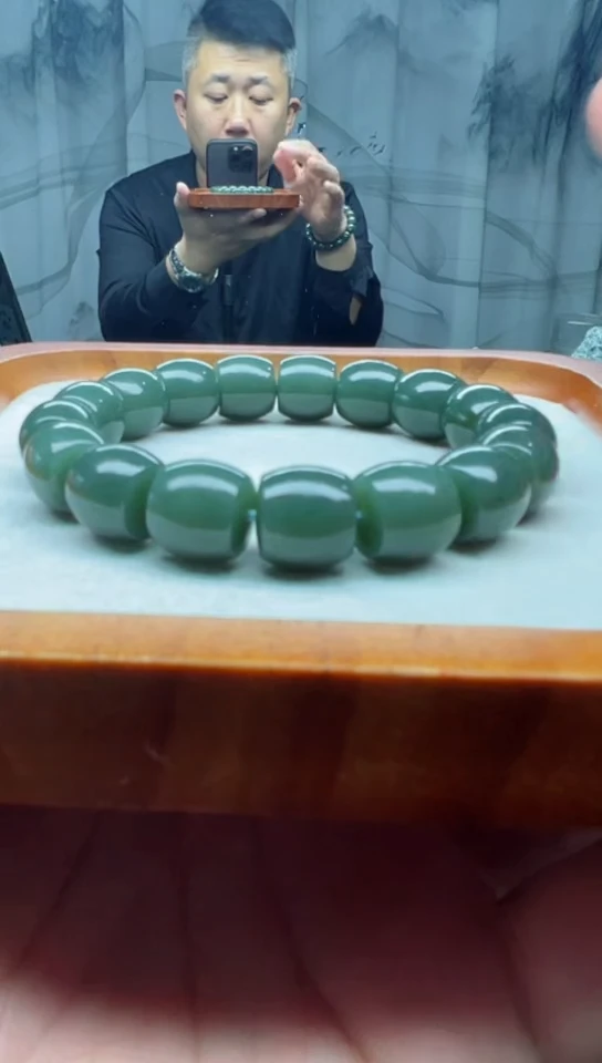 未镶嵌手串和田玉且末正蓝直切卡13纯天然拍一发一