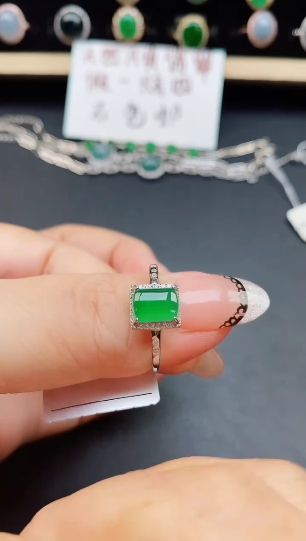 翡翠戒指银S925镶嵌50850