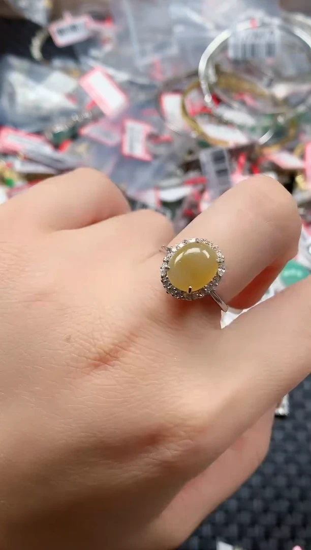 银S925镶嵌戒指翡翠天然A货缅甸翡翠